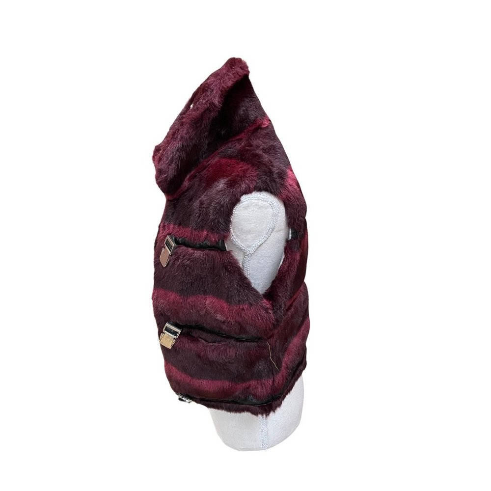Vintage Baby Phat Faux Fur Vest Dark Red/Black Women's Size Medium Y2K - Picture 2 of 10